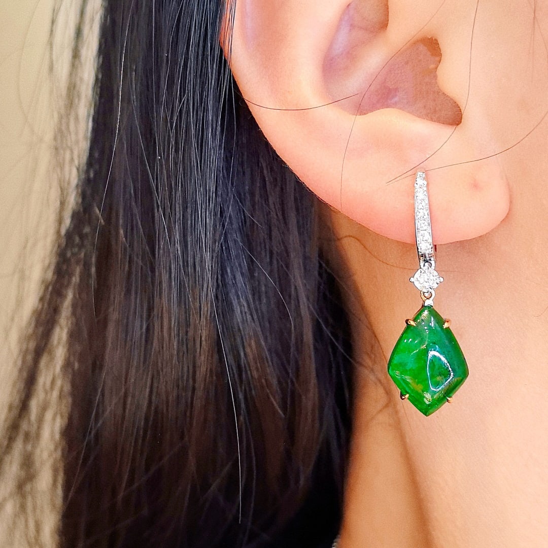 14k Gold 17.12 Ctw Vivid Green Natural Emerald & Diamond Earrings - 4