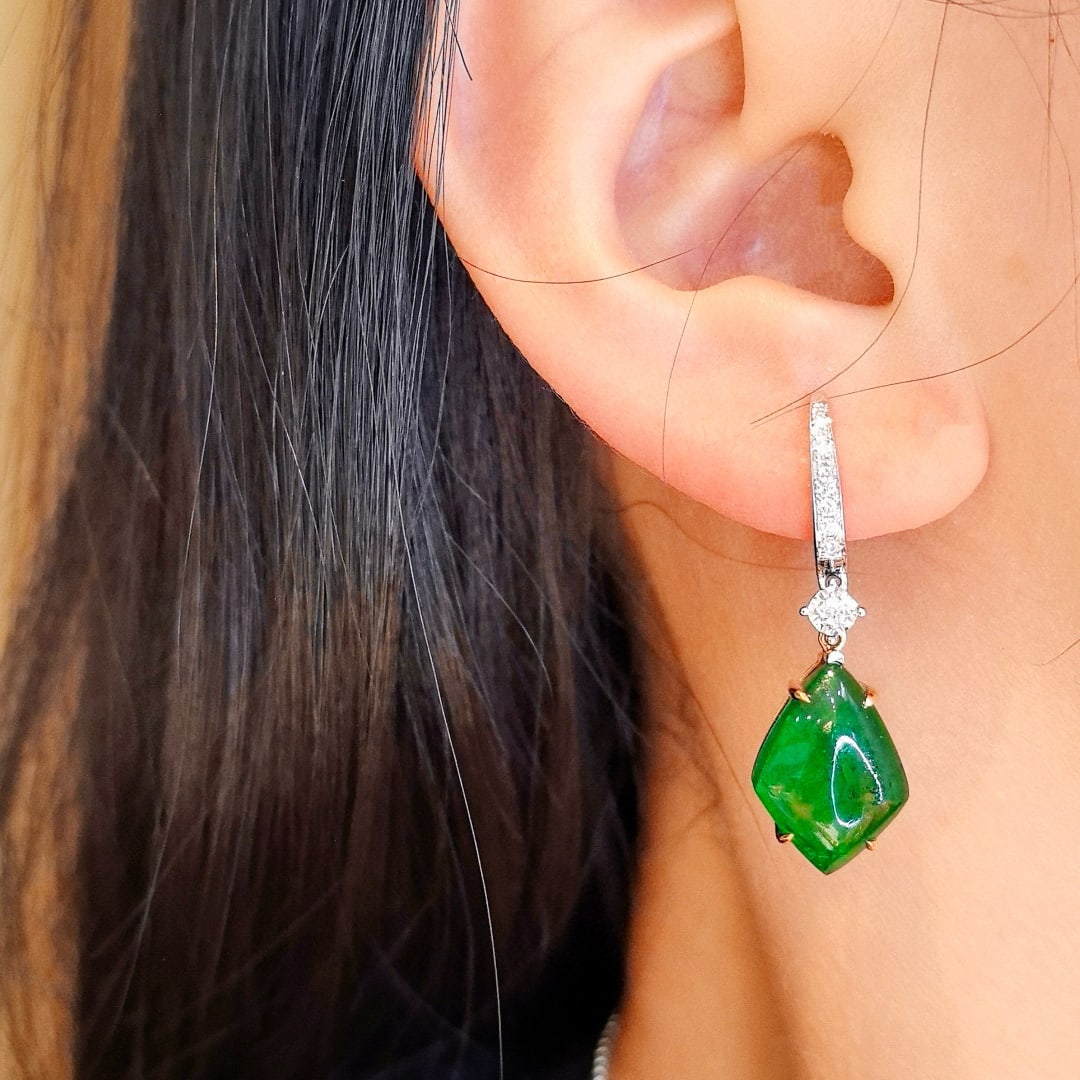 14k Gold 17.12 Ctw Vivid Green Natural Emerald & Diamond Earrings - 5