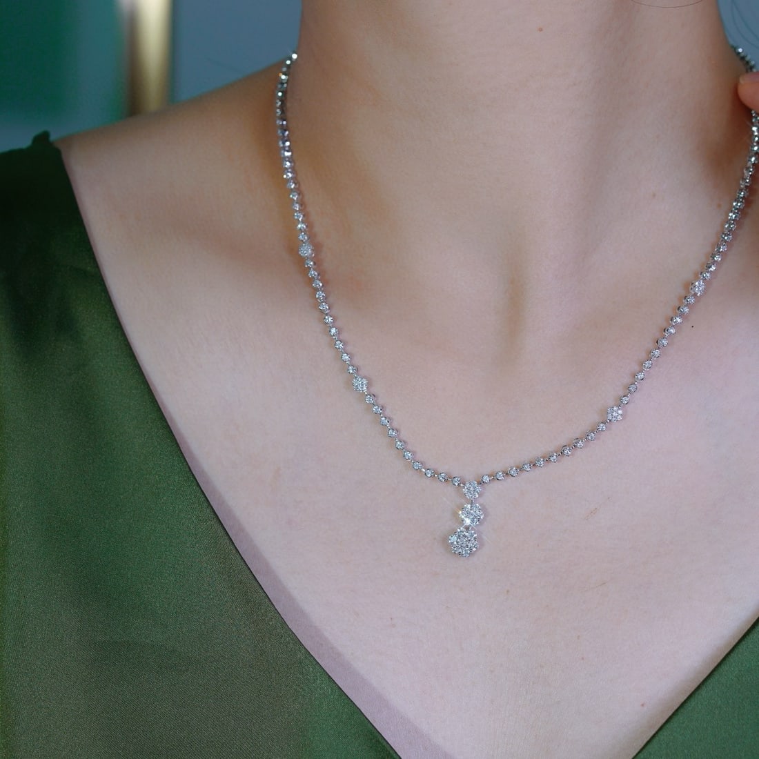 14k Gold 2.80 Ct Natural H Diamond Necklace - 5