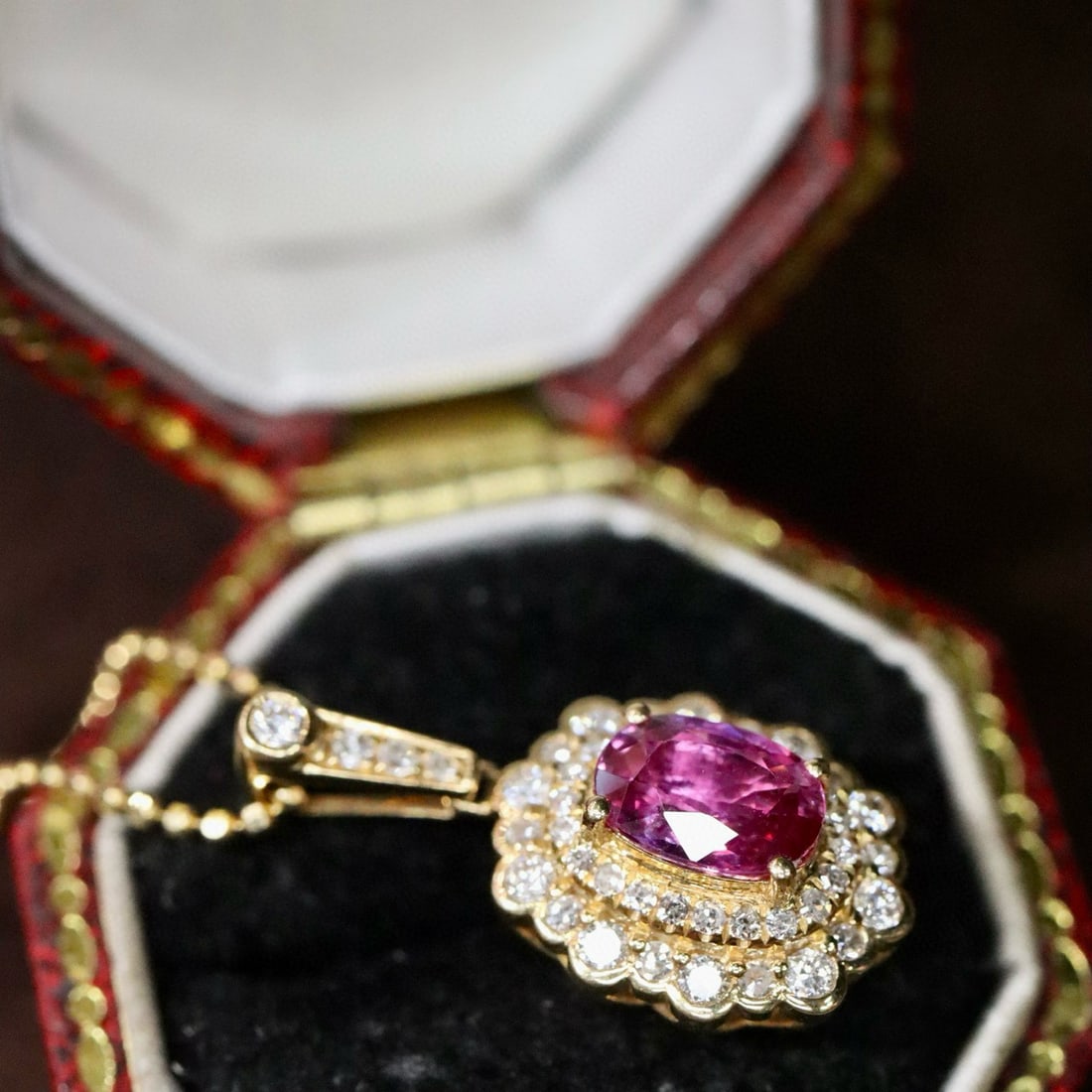 14k Gold 0.92 Ctw Natural Ruby & Diamond Pendant( Without Chain ) - 2