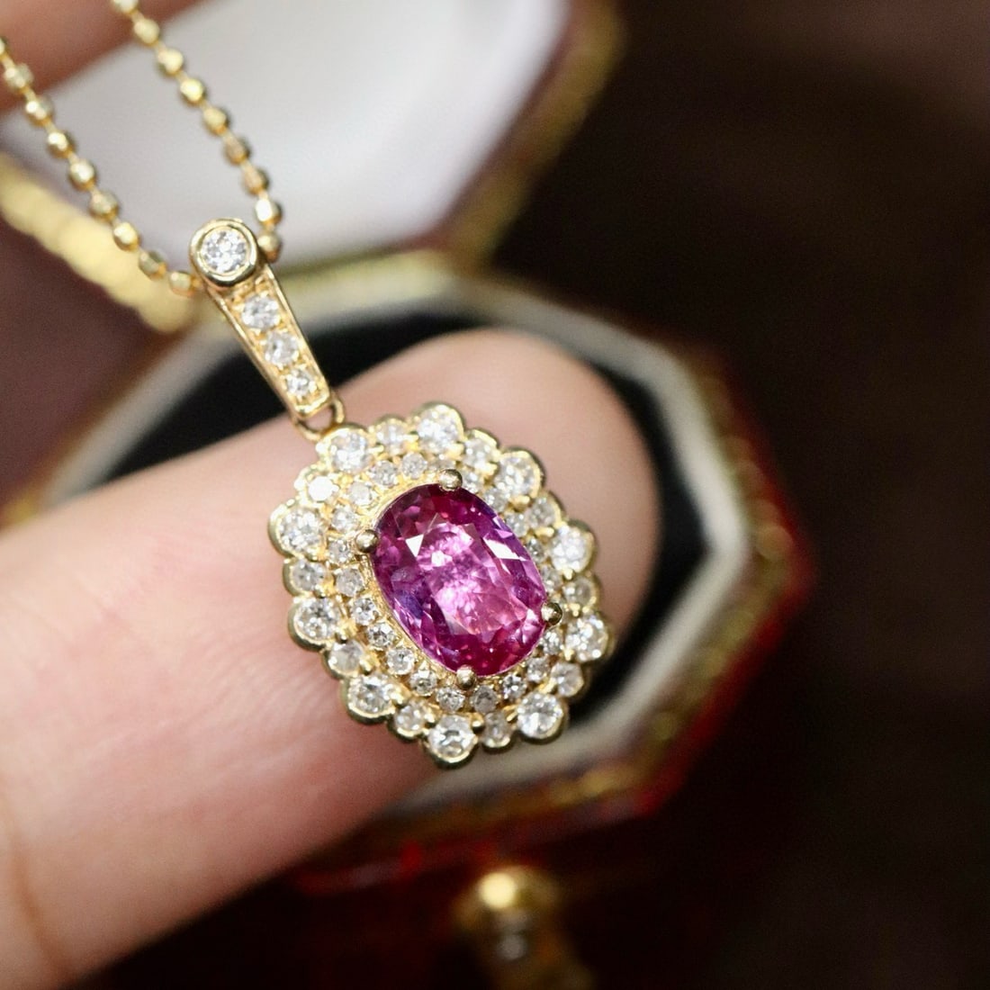 14k Gold 0.92 Ctw Natural Ruby & Diamond Pendant( Without Chain ) - 4