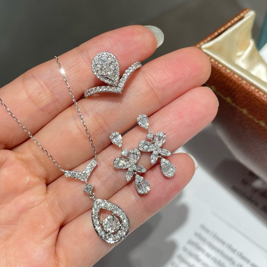 14k Gold 1.80 Ct Natural H Diamond Jewelry Set: Ref:231064358 // gold content:14k gold // ring size:7. 25us // // ring // main gemstone:diamond // shape:multiply // carat weight:0. 60ct // clarity grade:vs-si // color:h // treatment:natural // // n