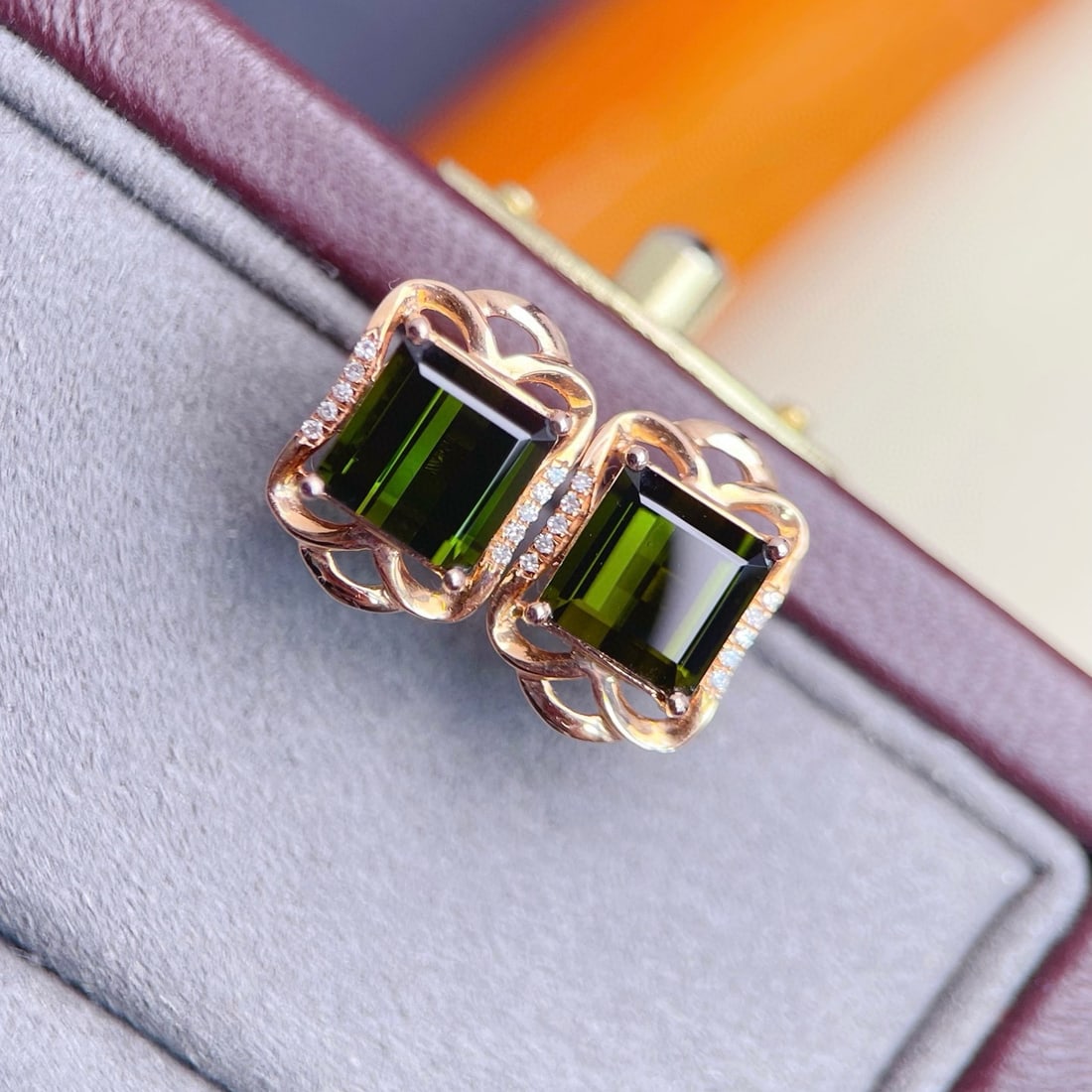 14k Gold 4.01 Ctw Natural Tourmaline & Diamond Earrings - 2