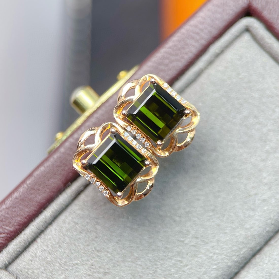 14k Gold 4.01 Ctw Natural Tourmaline & Diamond Earrings - 4