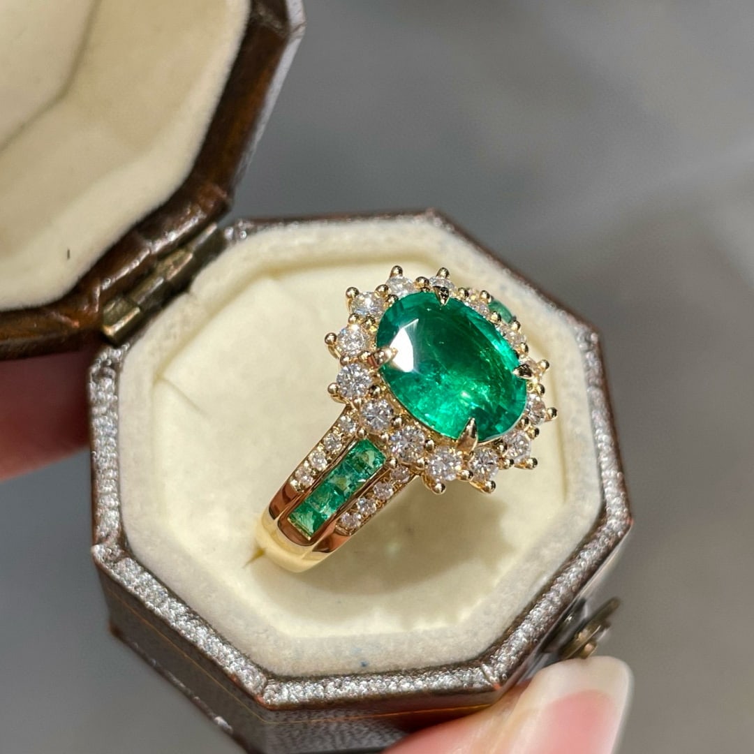 14k Gold 1.46 Ctw Vivid Green Natural Emerald & Emerald Ring - 2