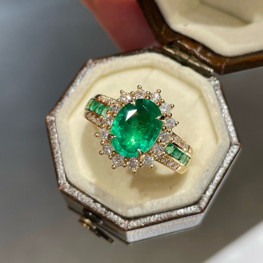14k Gold 1.46 Ctw Vivid Green Natural Emerald & Emerald Ring - 3
