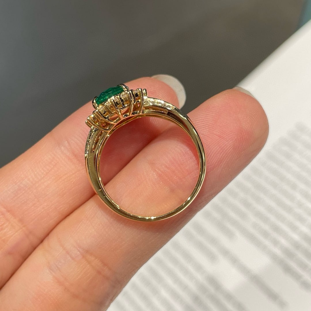 14k Gold 1.46 Ctw Vivid Green Natural Emerald & Emerald Ring - 4