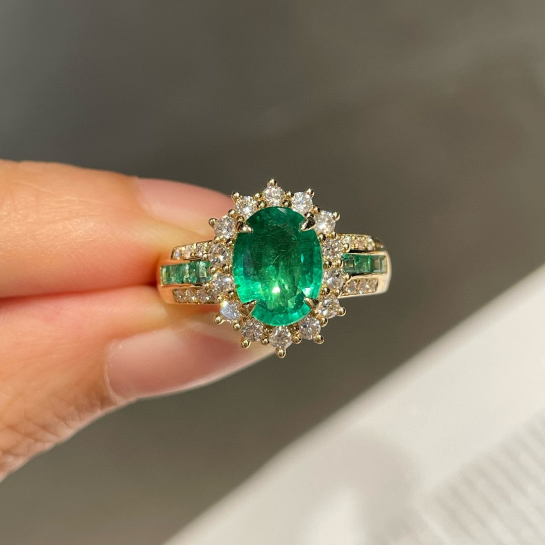 14k Gold 1.46 Ctw Vivid Green Natural Emerald & Emerald Ring - 5