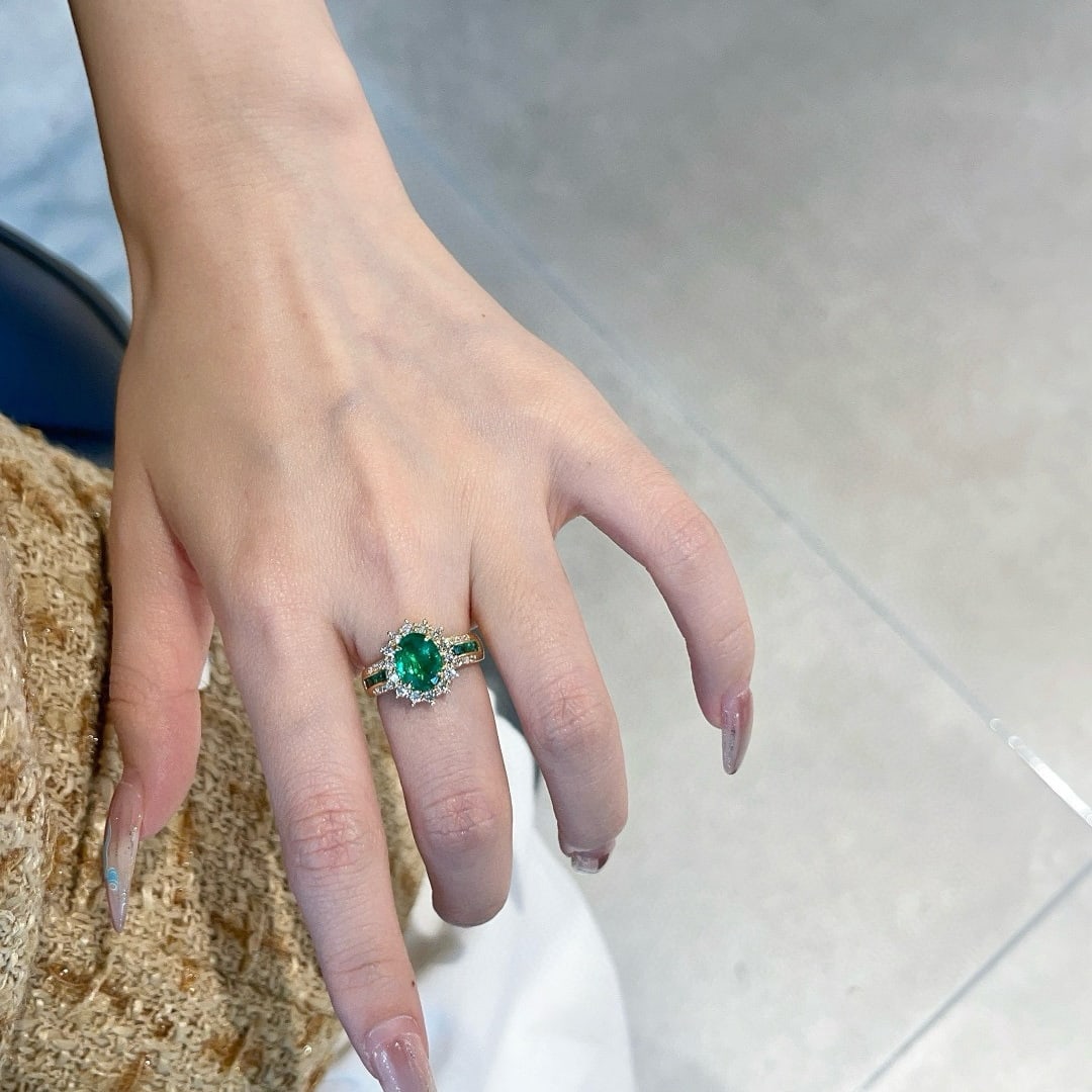 14k Gold 1.46 Ctw Vivid Green Natural Emerald & Emerald Ring - 6