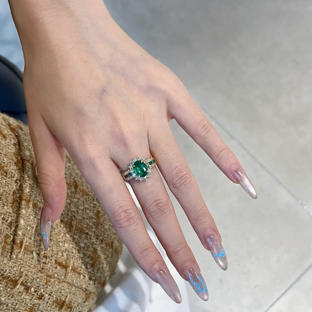 14k Gold 1.46 Ctw Vivid Green Natural Emerald & Emerald Ring - 7