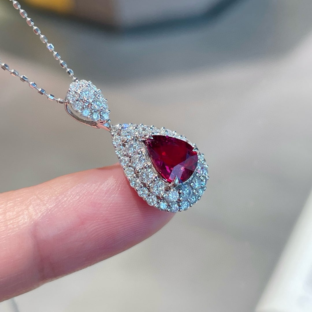 14k Gold 1.03 Ct Natural Ruby & Diamond Pendant( Without Chain ) - 5