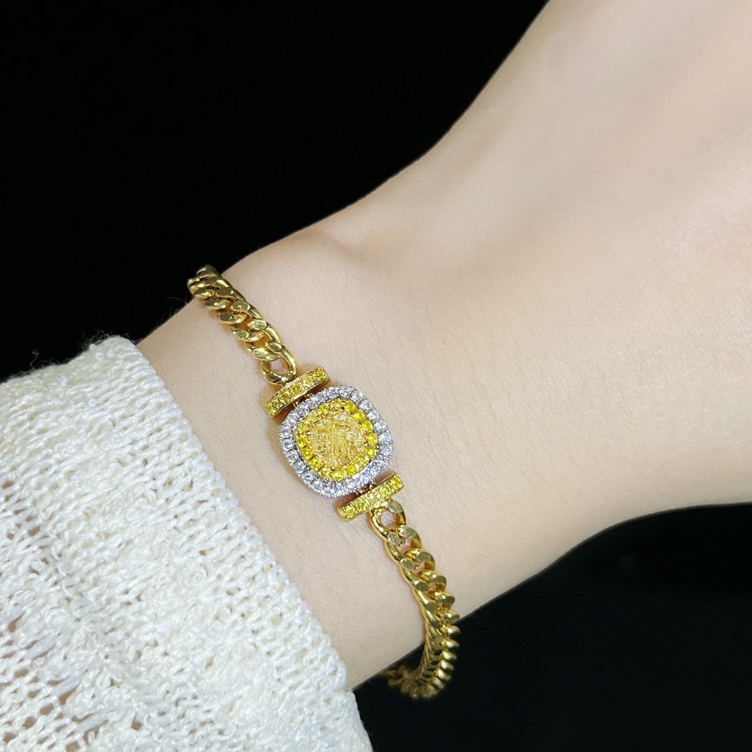 14k Gold 1.42 Ctw Natural Yellow Diamond & Diamond Bracelet - 2
