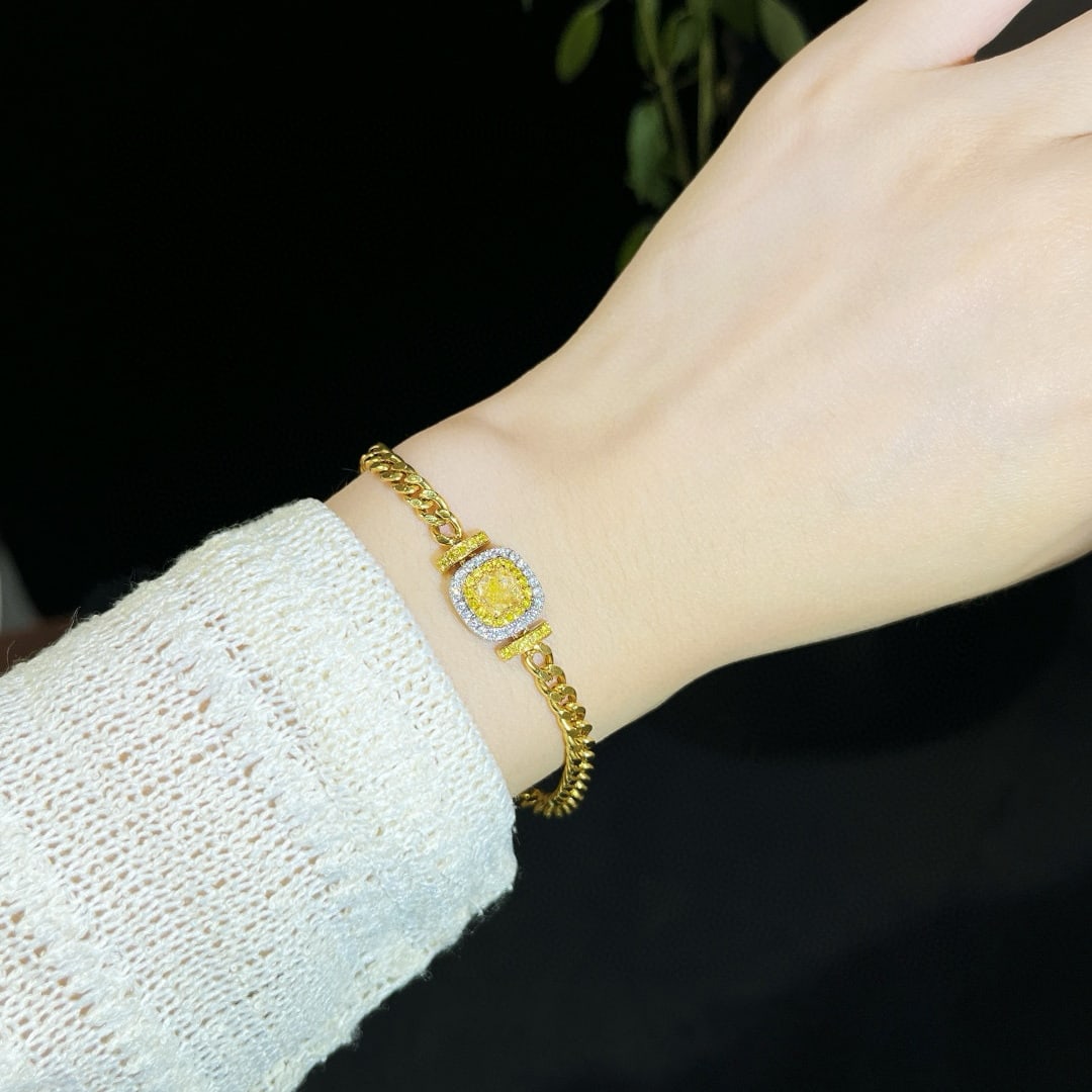 14k Gold 1.42 Ctw Natural Yellow Diamond & Diamond Bracelet - 3