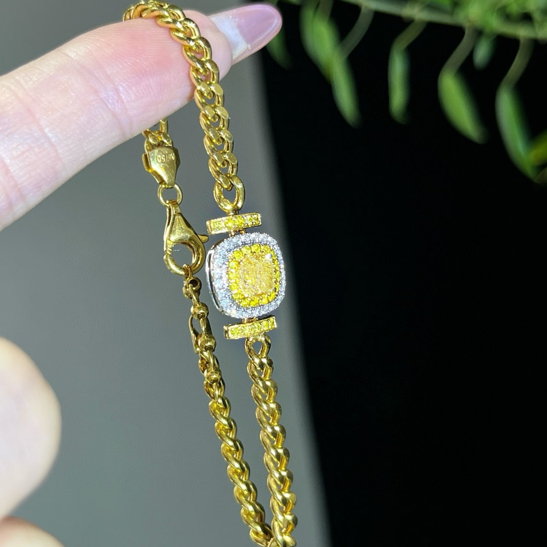14k Gold 1.42 Ctw Natural Yellow Diamond & Diamond Bracelet - 4