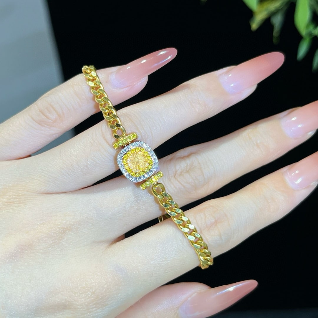 14k Gold 1.42 Ctw Natural Yellow Diamond & Diamond Bracelet - 5