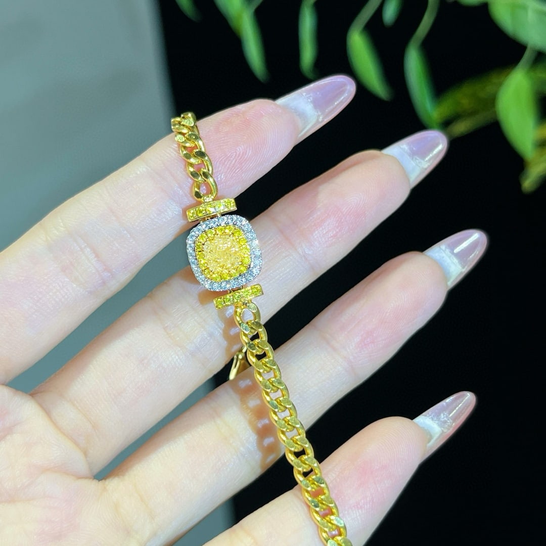 14k Gold 1.42 Ctw Natural Yellow Diamond & Diamond Bracelet - 6