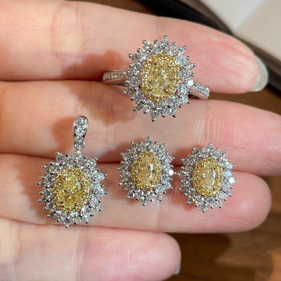 14k Gold 3.69 Ctw Natural Yellow Diamond & Diamond Jewelry Set - 2
