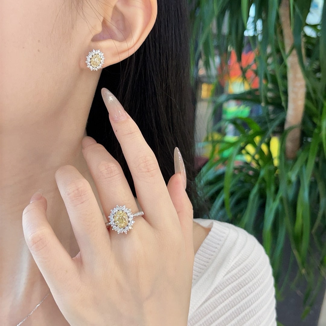 14k Gold 3.69 Ctw Natural Yellow Diamond & Diamond Jewelry Set - 4