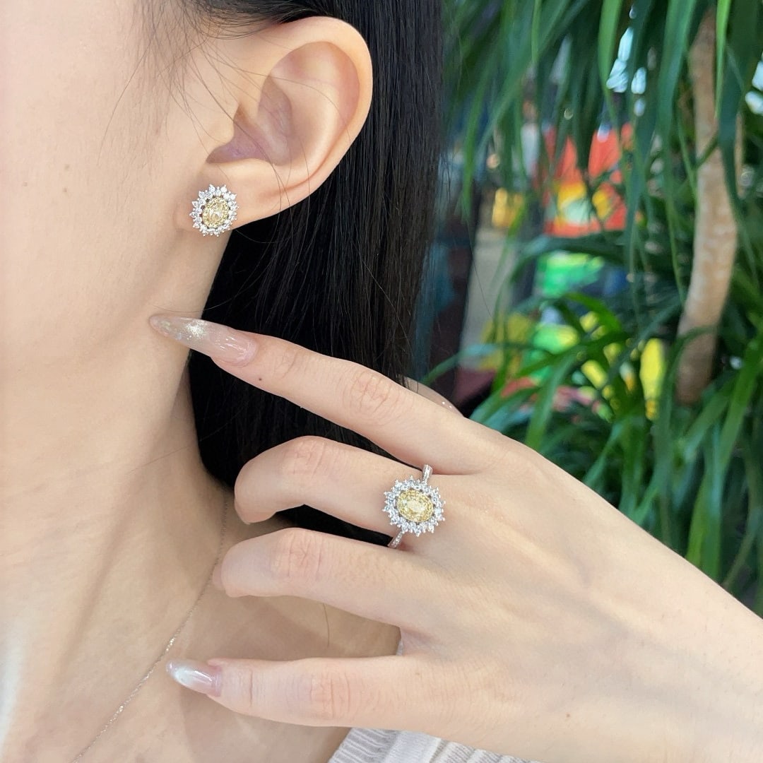 14k Gold 3.69 Ctw Natural Yellow Diamond & Diamond Jewelry Set - 5