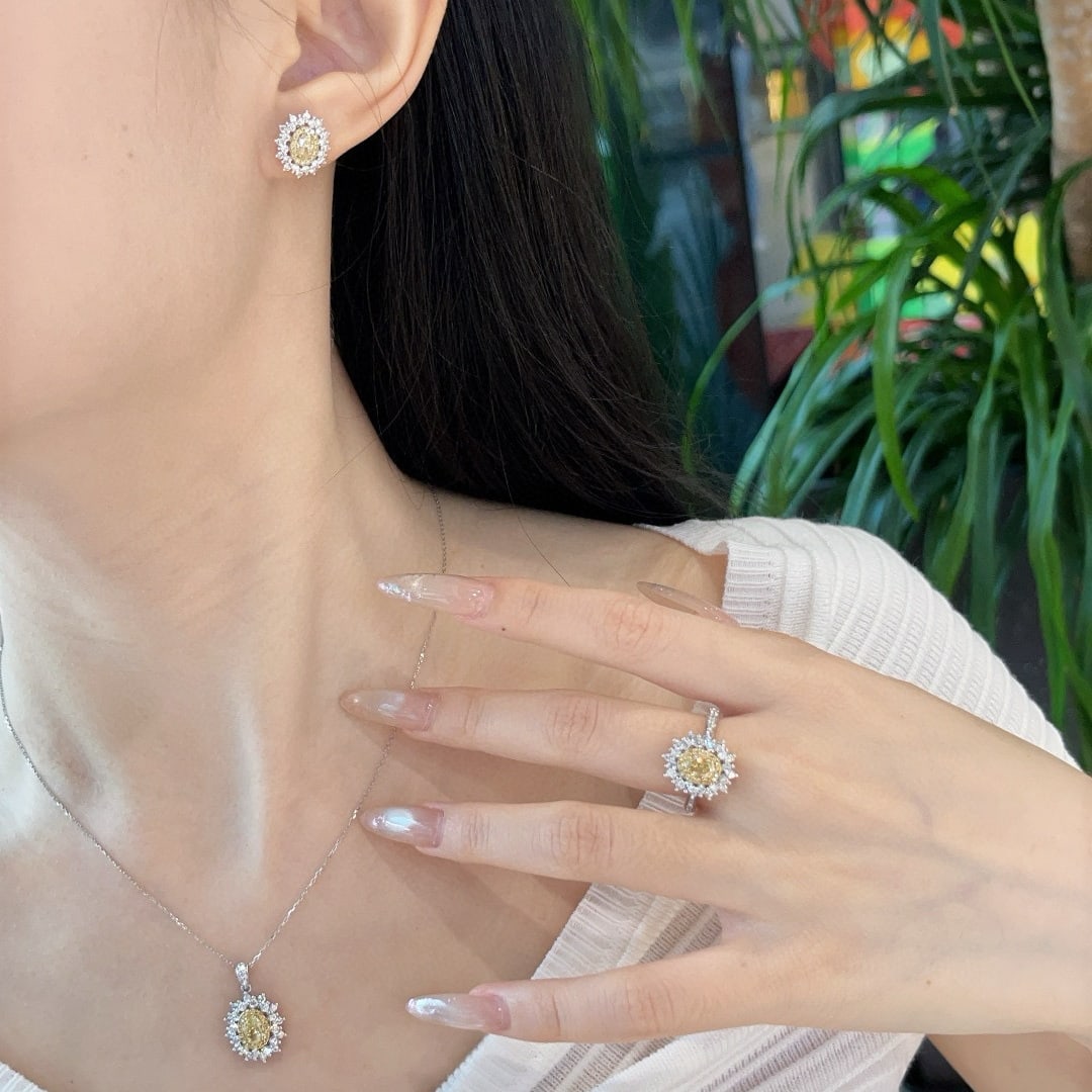 14k Gold 3.69 Ctw Natural Yellow Diamond & Diamond Jewelry Set - 6