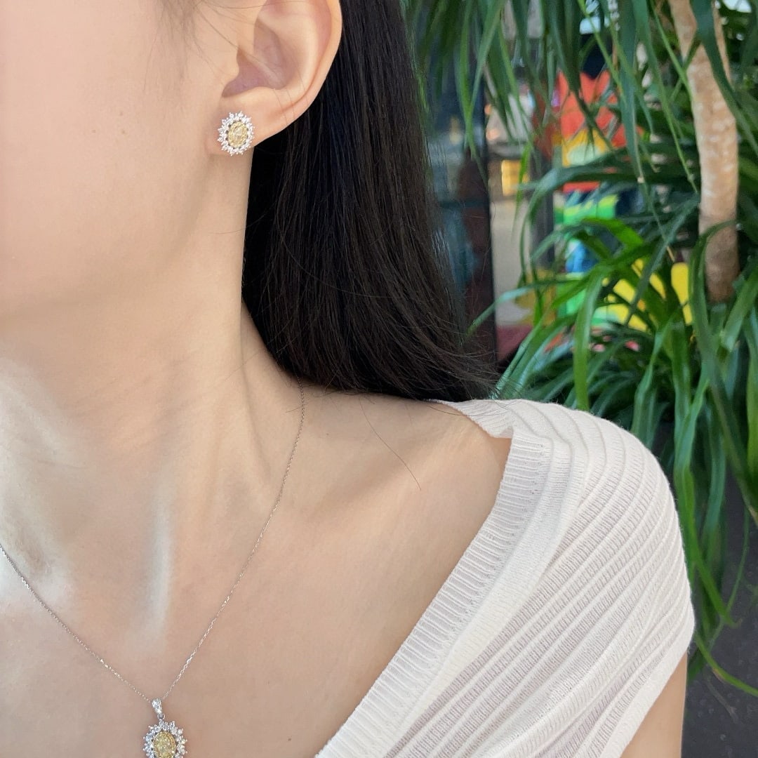 14k Gold 3.69 Ctw Natural Yellow Diamond & Diamond Jewelry Set - 7