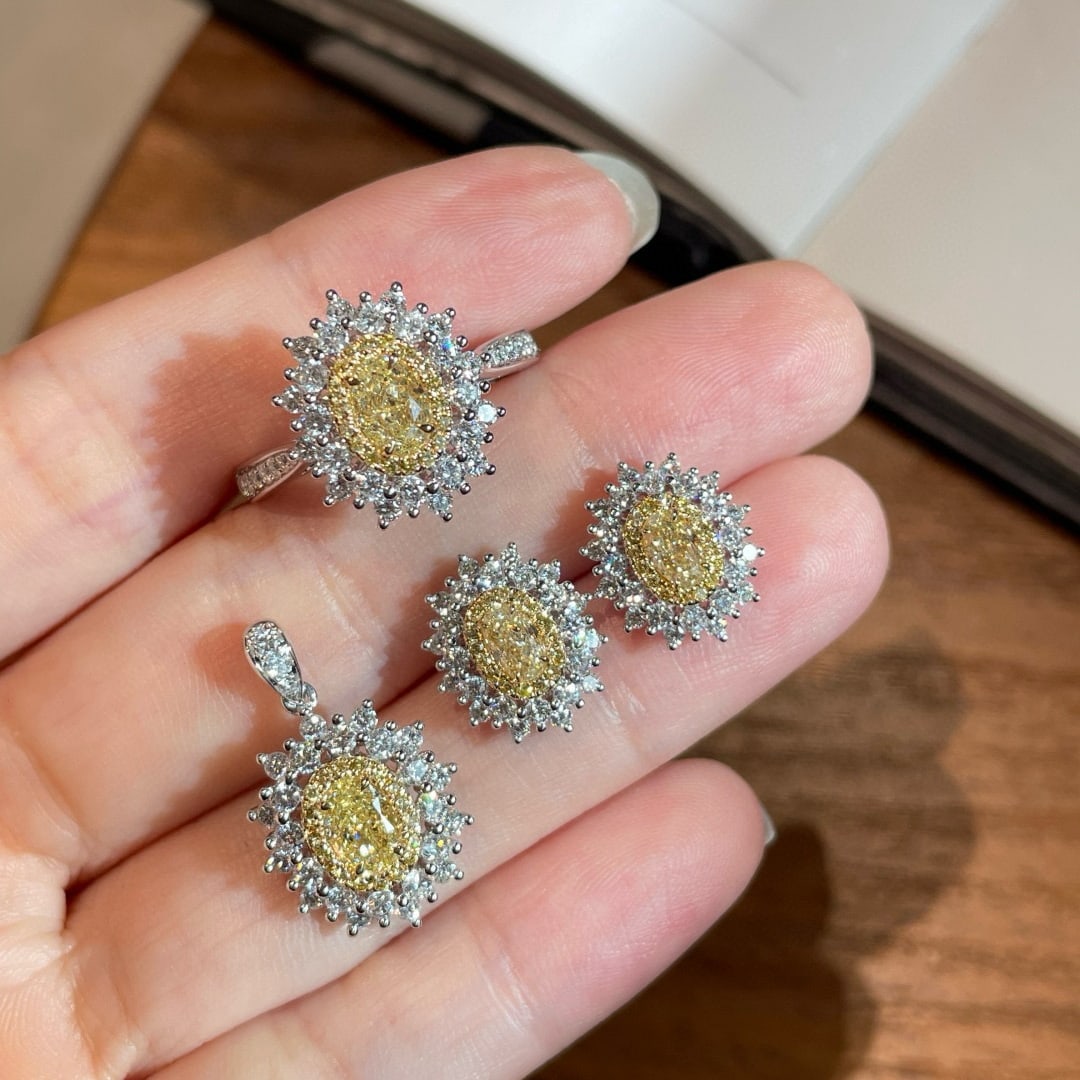 14k Gold 3.69 Ctw Natural Yellow Diamond & Diamond Jewelry Set - 8