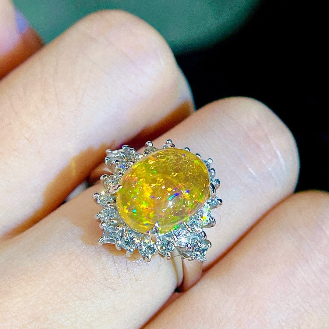 14k Gold 3.83 Ctw Natural Opal & Diamond Ring - 2