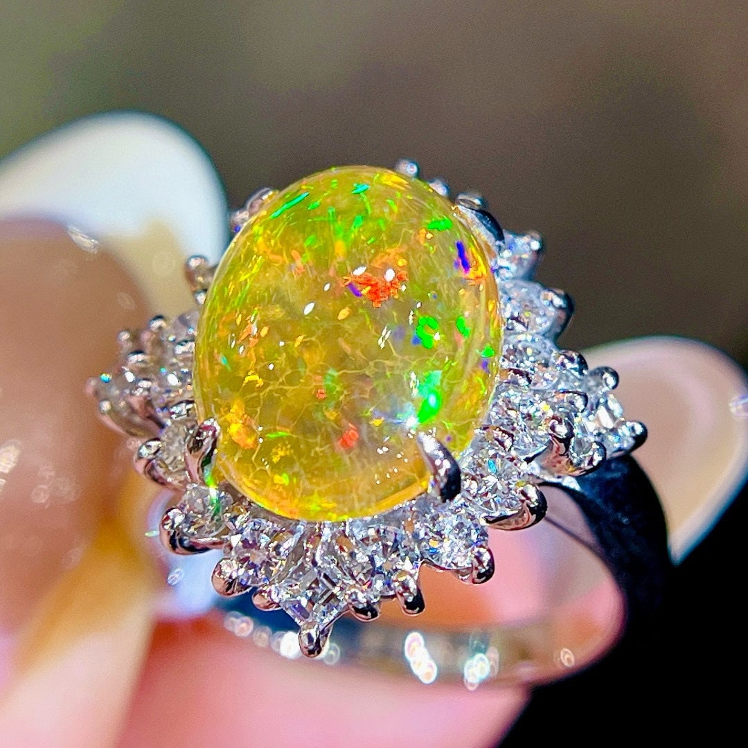 14k Gold 3.83 Ctw Natural Opal & Diamond Ring - 5