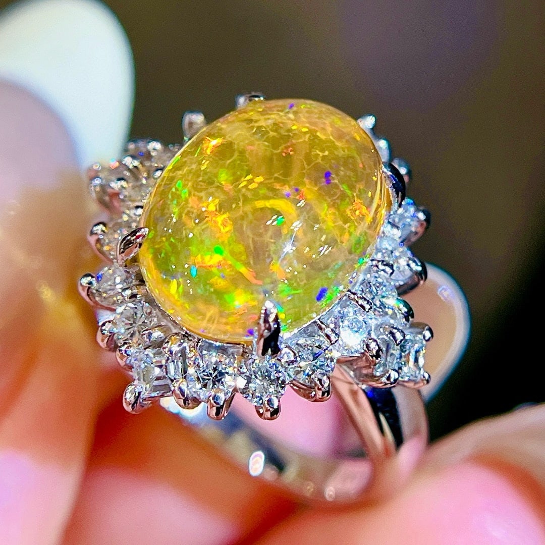 14k Gold 3.83 Ctw Natural Opal & Diamond Ring - 6
