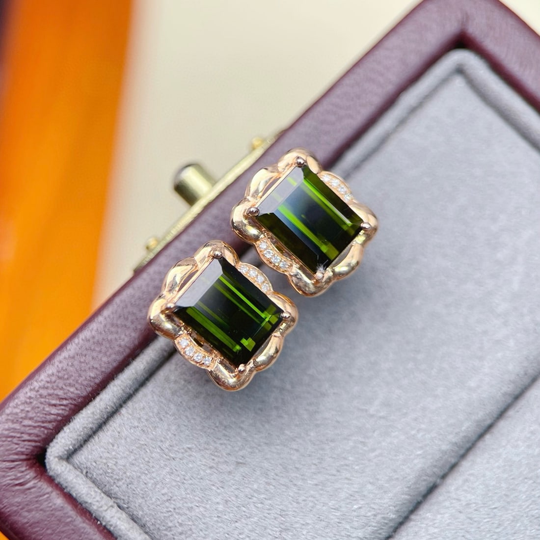 14k Gold 4.50 Ctw Natural Tourmaline & Diamond Earrings - 2