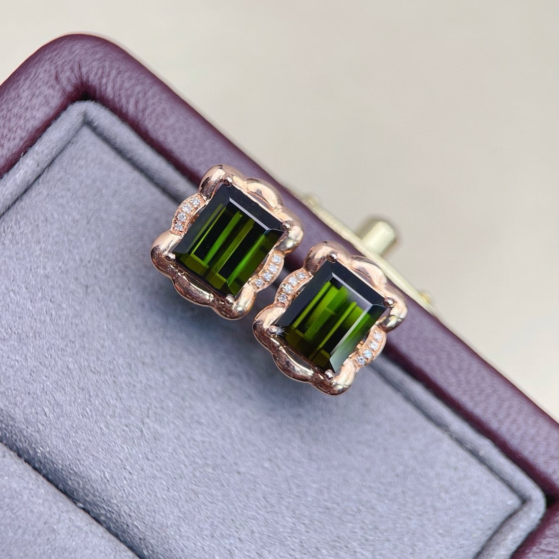 14k Gold 4.50 Ctw Natural Tourmaline & Diamond Earrings - 4