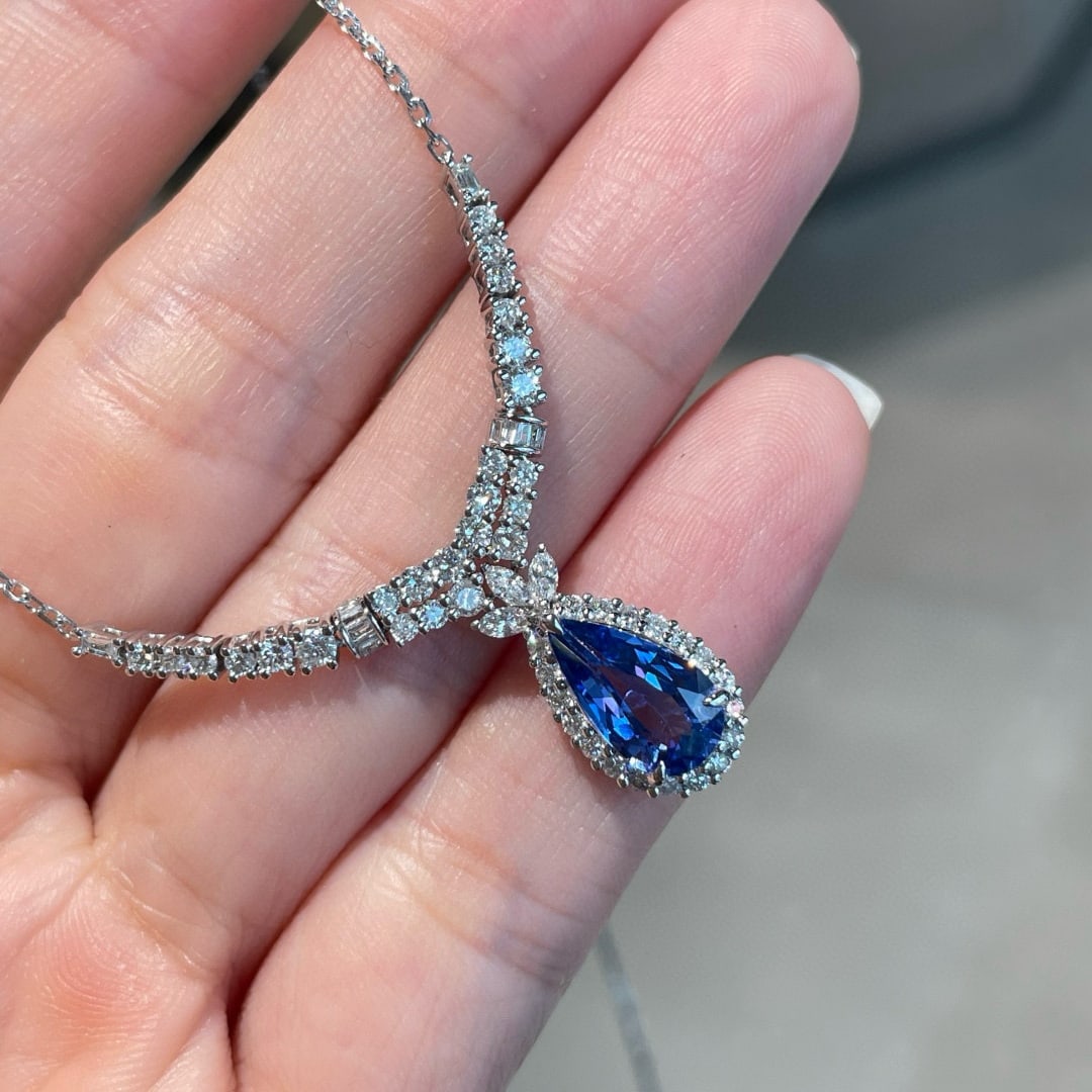 14k Gold 1.6 Ct Natural Sapphire & Diamond Necklace - 3