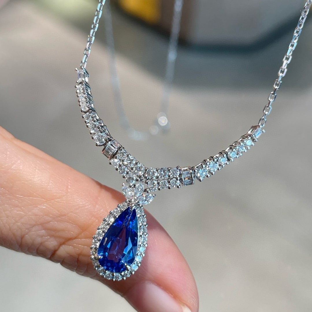 14k Gold 1.6 Ct Natural Sapphire & Diamond Necklace - 4