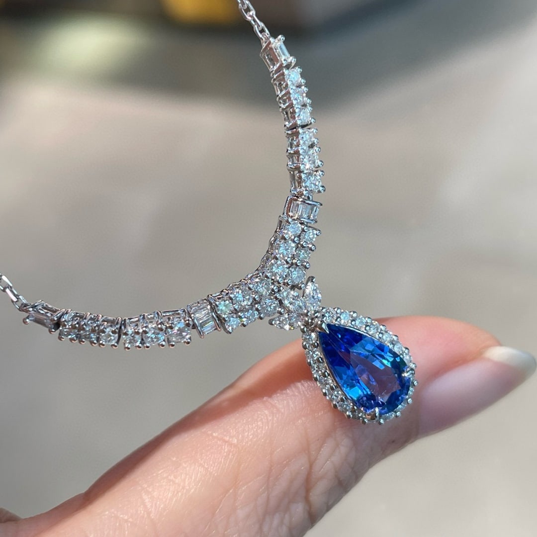 14k Gold 1.6 Ct Natural Sapphire & Diamond Necklace - 5