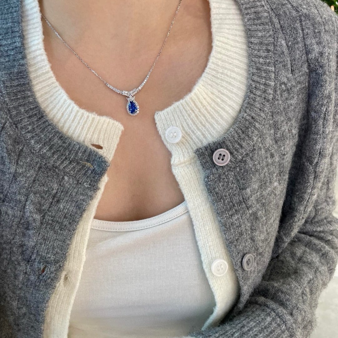 14k Gold 1.6 Ct Natural Sapphire & Diamond Necklace - 6