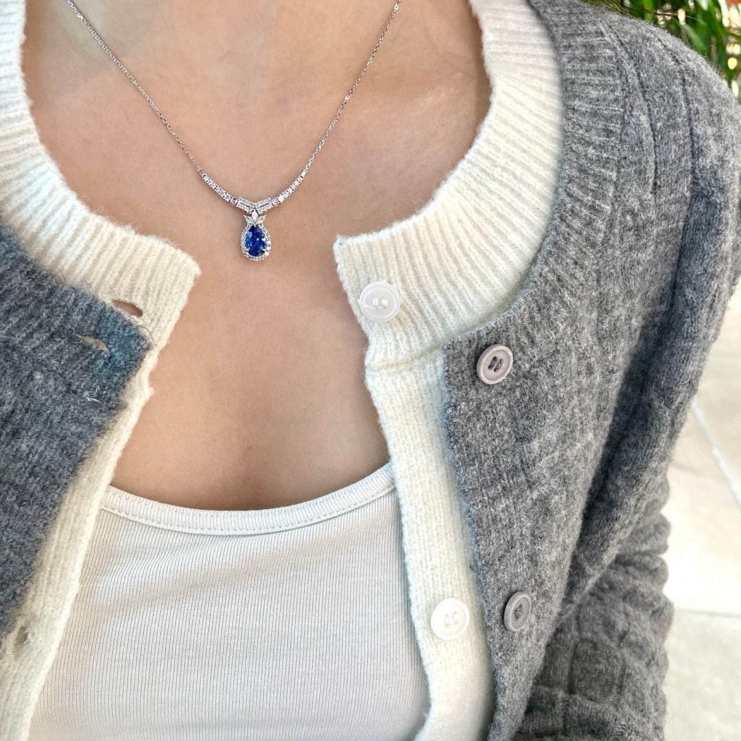 14k Gold 1.6 Ct Natural Sapphire & Diamond Necklace - 7