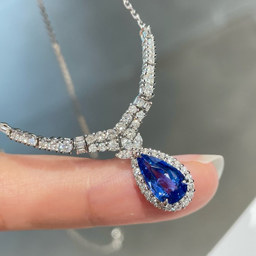 14k Gold 1.6 Ct Natural Sapphire & Diamond Necklace - 8