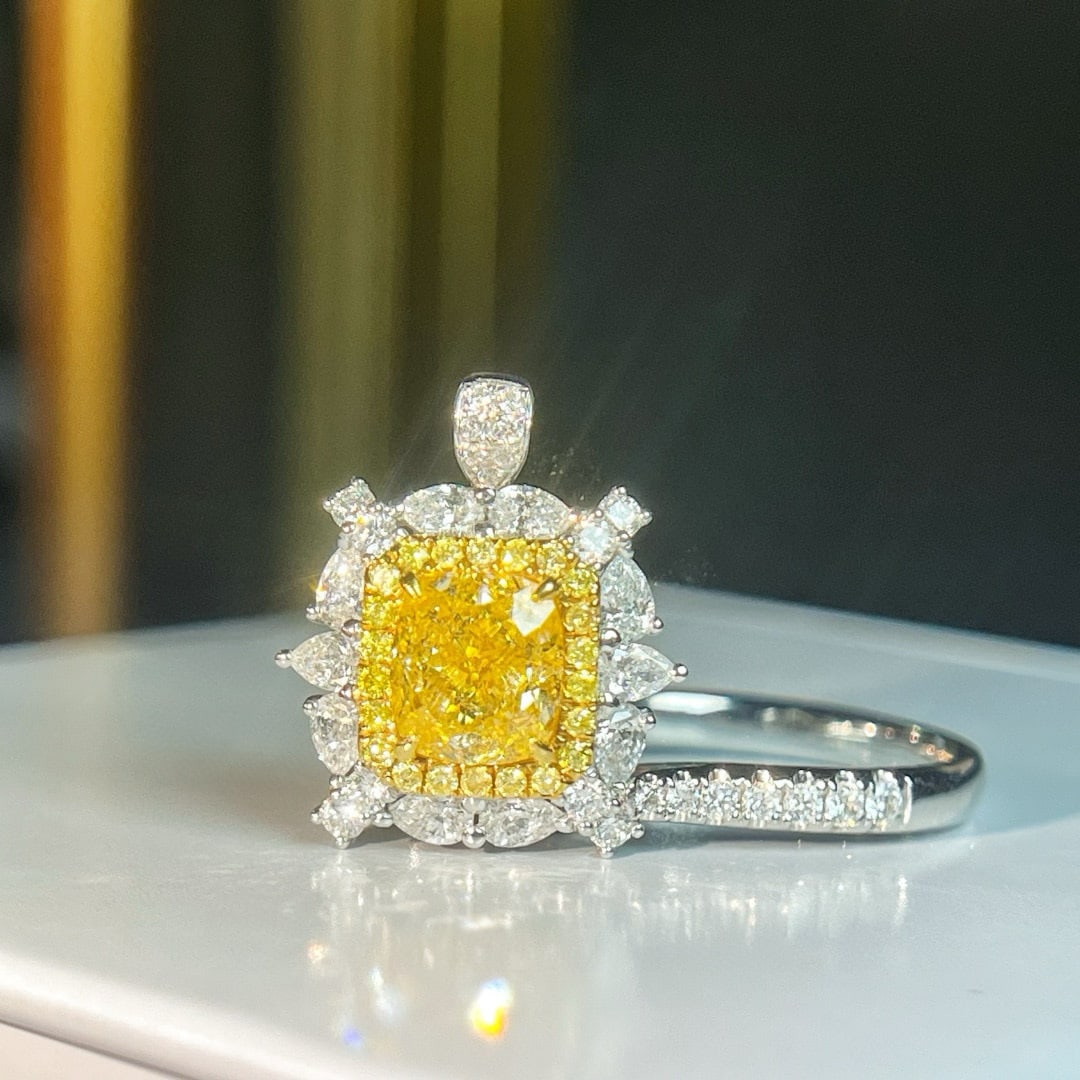 14k Gold 3.16 Ctw Natural Yellow Diamond & Diamond Ring/pendant( Without Chain ) - 3