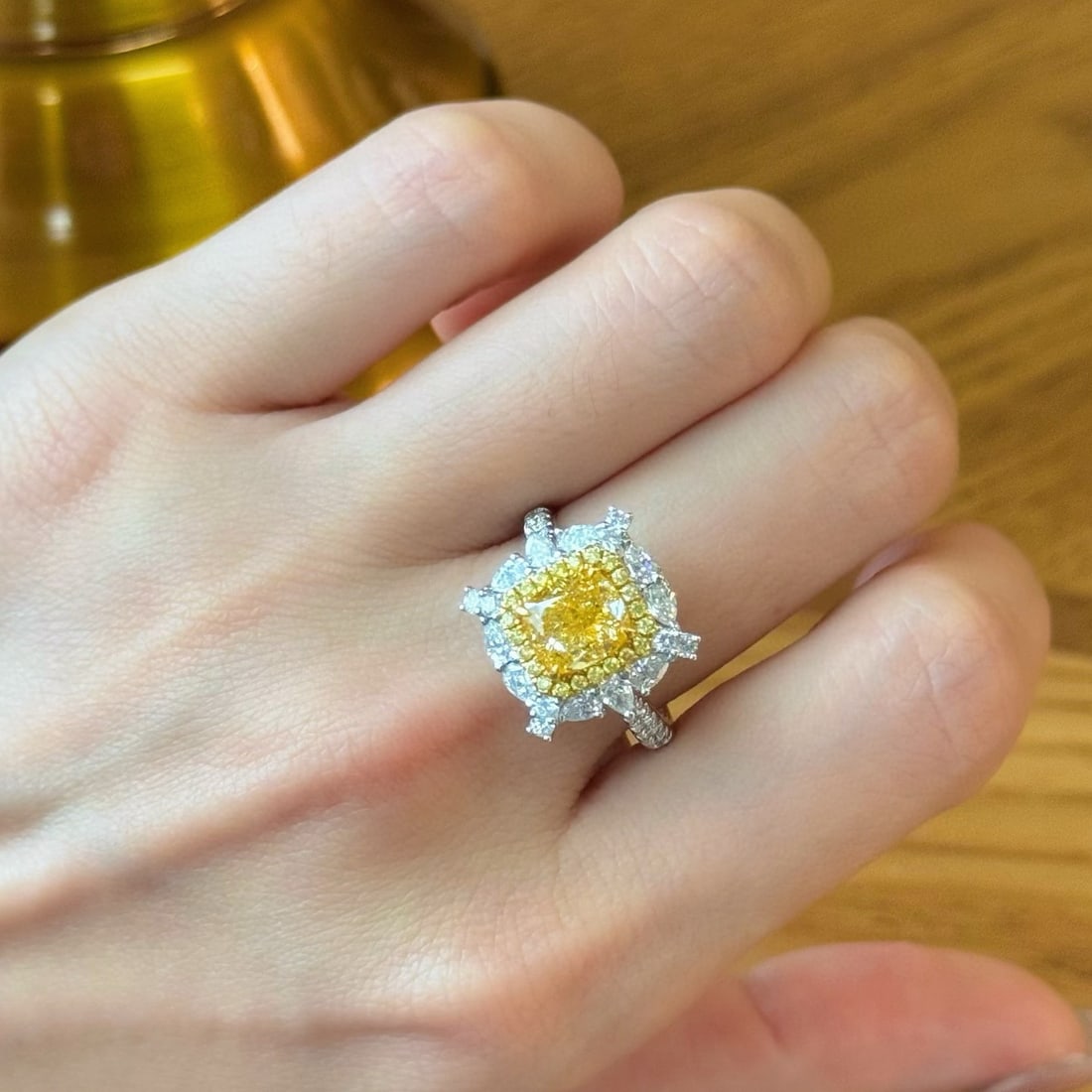 14k Gold 3.16 Ctw Natural Yellow Diamond & Diamond Ring/pendant( Without Chain ) - 4