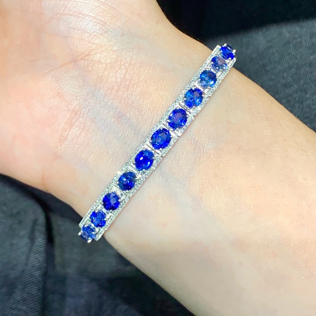 14k Gold 15.1 Ct Natural Sapphire & Diamond Bracelet - 4