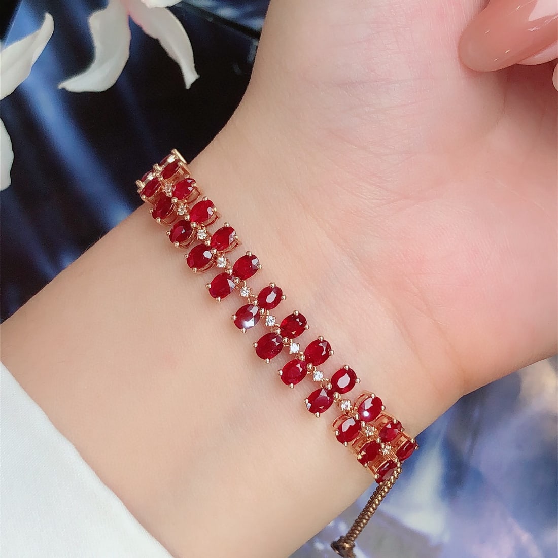 14k Gold 7.35 Ct Natural Ruby & Diamond Bracelet - 5