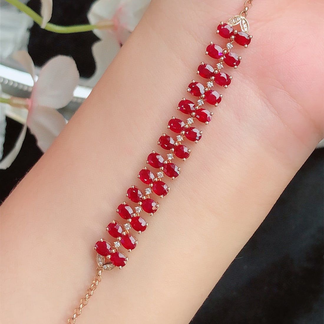14k Gold 7.35 Ct Natural Ruby & Diamond Bracelet - 6