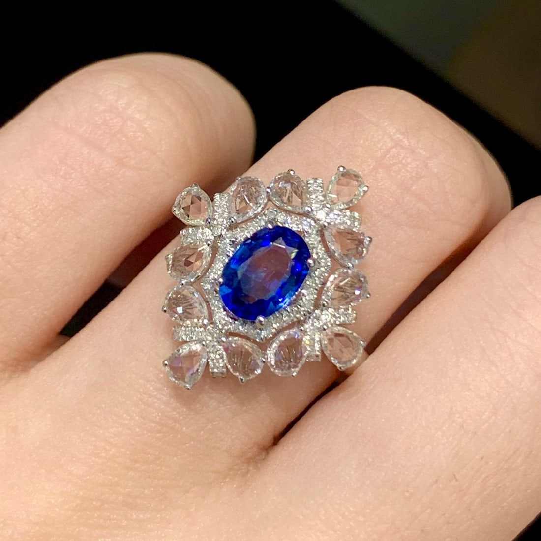 14k Gold 1.2 Ct Natural Sapphire & Diamond & Sapphire Ring - 5