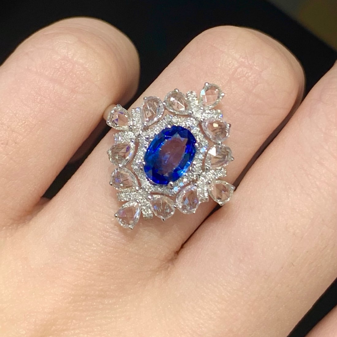 14k Gold 1.2 Ct Natural Sapphire & Diamond & Sapphire Ring - 6