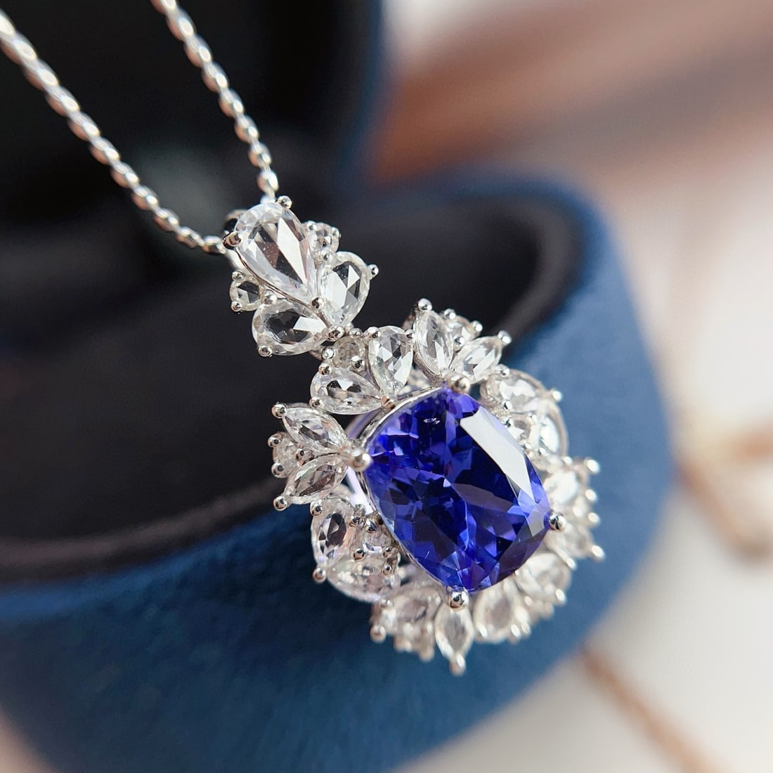 14k Gold 2.45 Ct Natural Tanzanite & Sapphire Pendant( Without Chain ): Ref:231064398 // gold content:14k gold // main gemstone:tanzanite // shape:cushion // carat weight:2. 45ct // color:blue // treatment:natural // // adjacent gemstone 2 : sapphire // number of