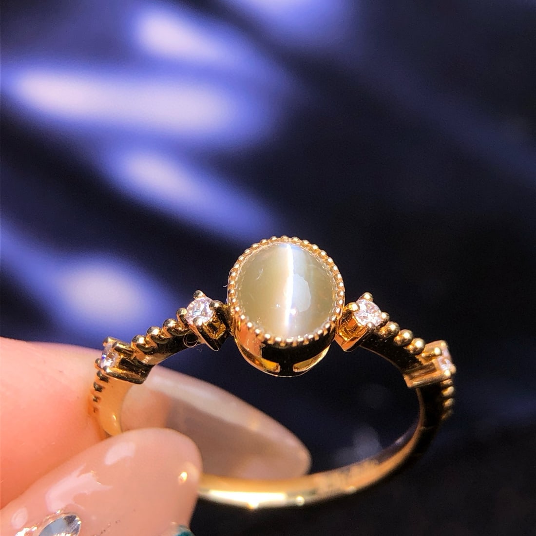 14k Gold 0.98 Ctw Natural Cat's?Eye Chrysoberyl & Diamond Ring - 2