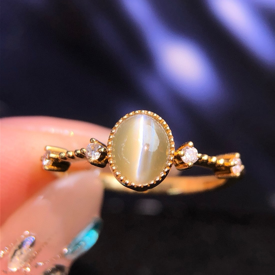 14k Gold 0.98 Ctw Natural Cat's?Eye Chrysoberyl & Diamond Ring - 3