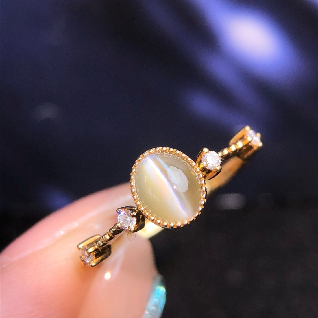 14k Gold 0.98 Ctw Natural Cat's?Eye Chrysoberyl & Diamond Ring - 4