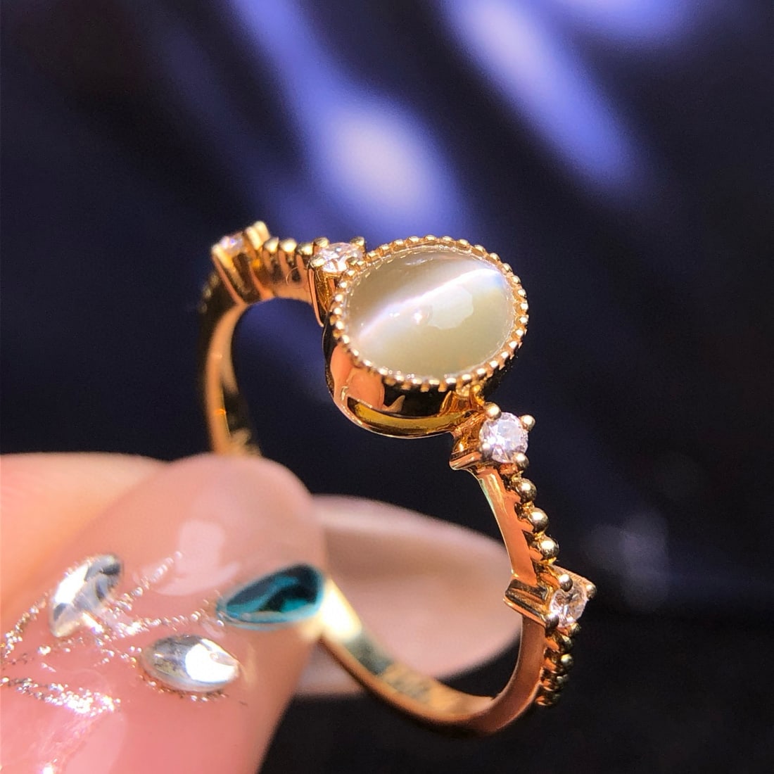 14k Gold 0.98 Ctw Natural Cat's?Eye Chrysoberyl & Diamond Ring - 5