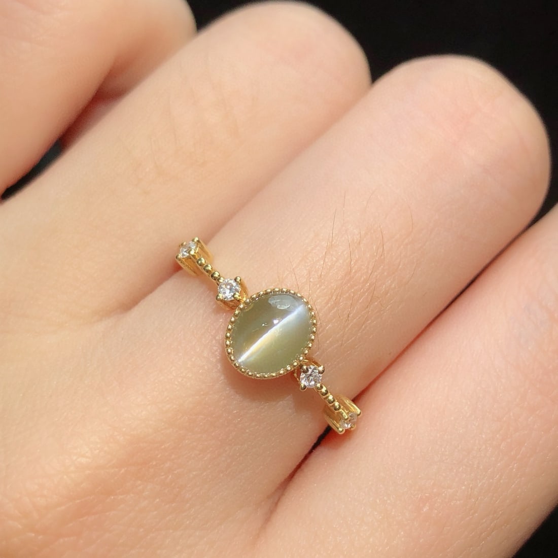 14k Gold 0.98 Ctw Natural Cat's?Eye Chrysoberyl & Diamond Ring - 7